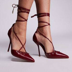 Chic Burgundy Lace-Up Stiletto Heels
